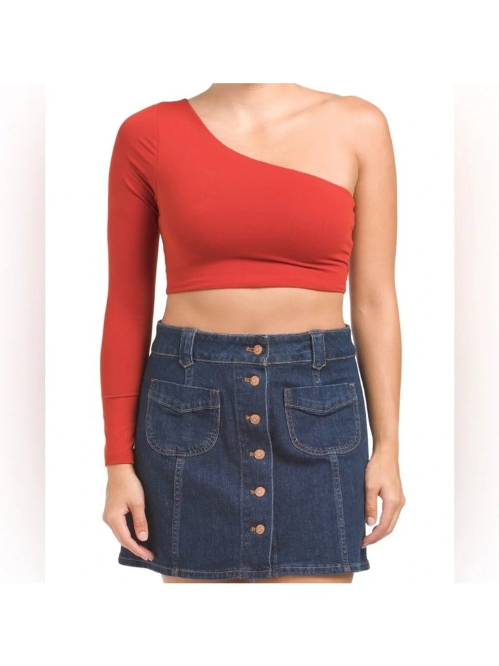 Susana Monaco One Shoulder Cropped Long Sleeve Top Medium New with Tag